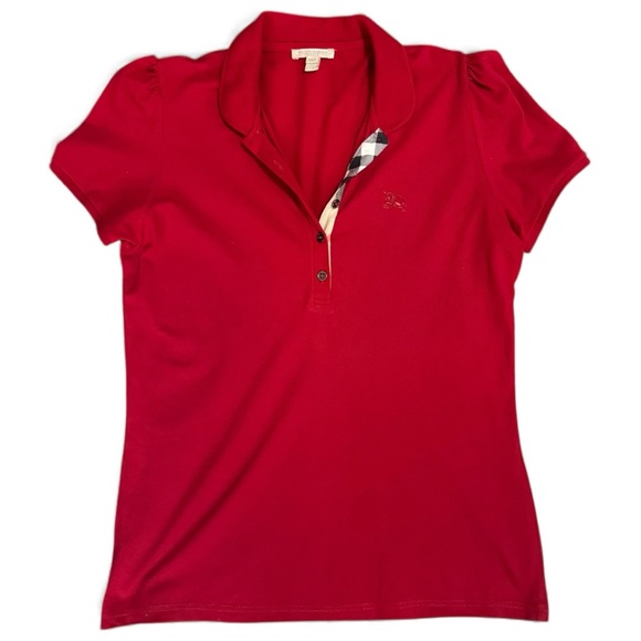 Burberry Tops - Burberry Brit Polo Shirt Blouse Top Red Check Trim XL Holiday Gift Ready Festive